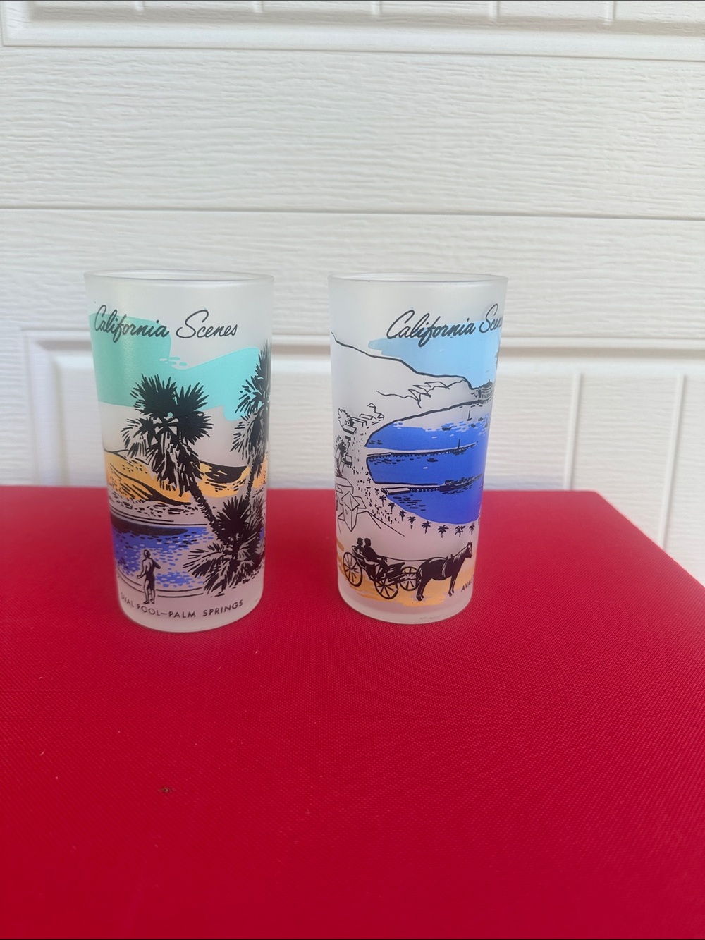 Euc vintage libbey California scenes frosted high ball glasses 5.5  in x 3 in